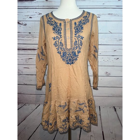 NWT Urban Mangoz Dress Medium Bohemian Boho‎ Hippie Beige Embroidered Sheer - Picture 1 of 9